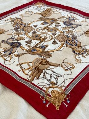 Vintage Celine Equestrian Saddle Harness Cotton Bandana Scarf Made in Japan
